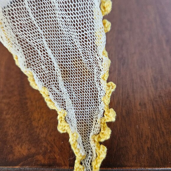 Victorian Yellow Crocheted Sleeping Cap with Black Grosgrain Ribbon main image 5